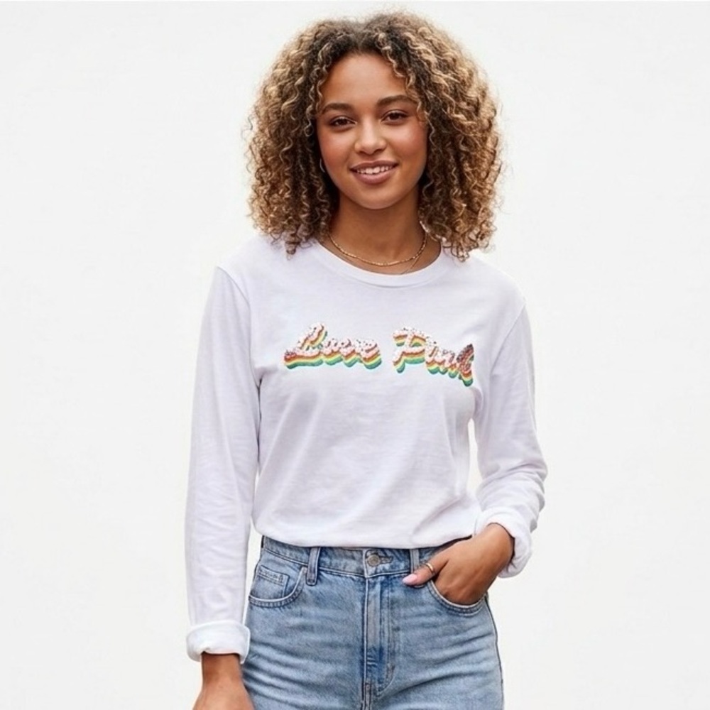PINK Victorias Secret long sleeve shirt XS campus rainbow sequin college lounge